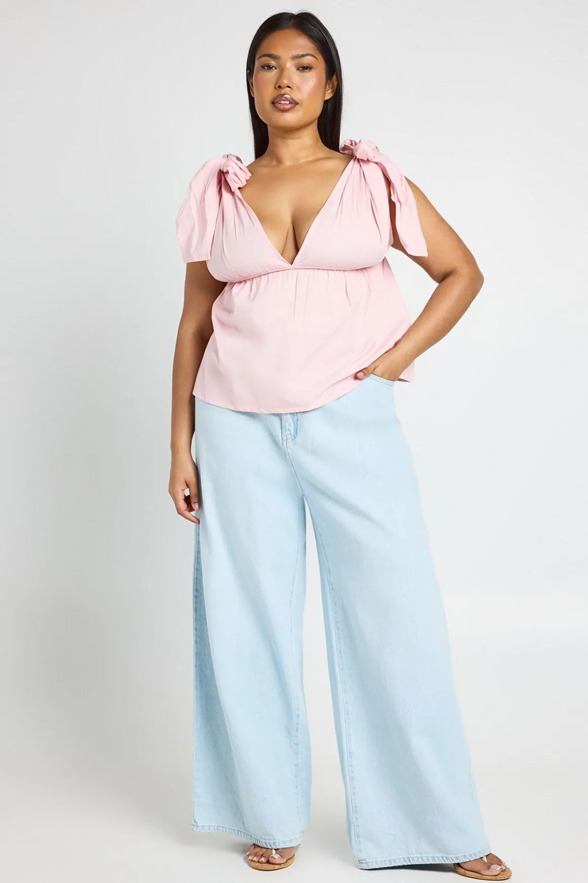 Haut Smocké Grande Taille À Épaules Nouées