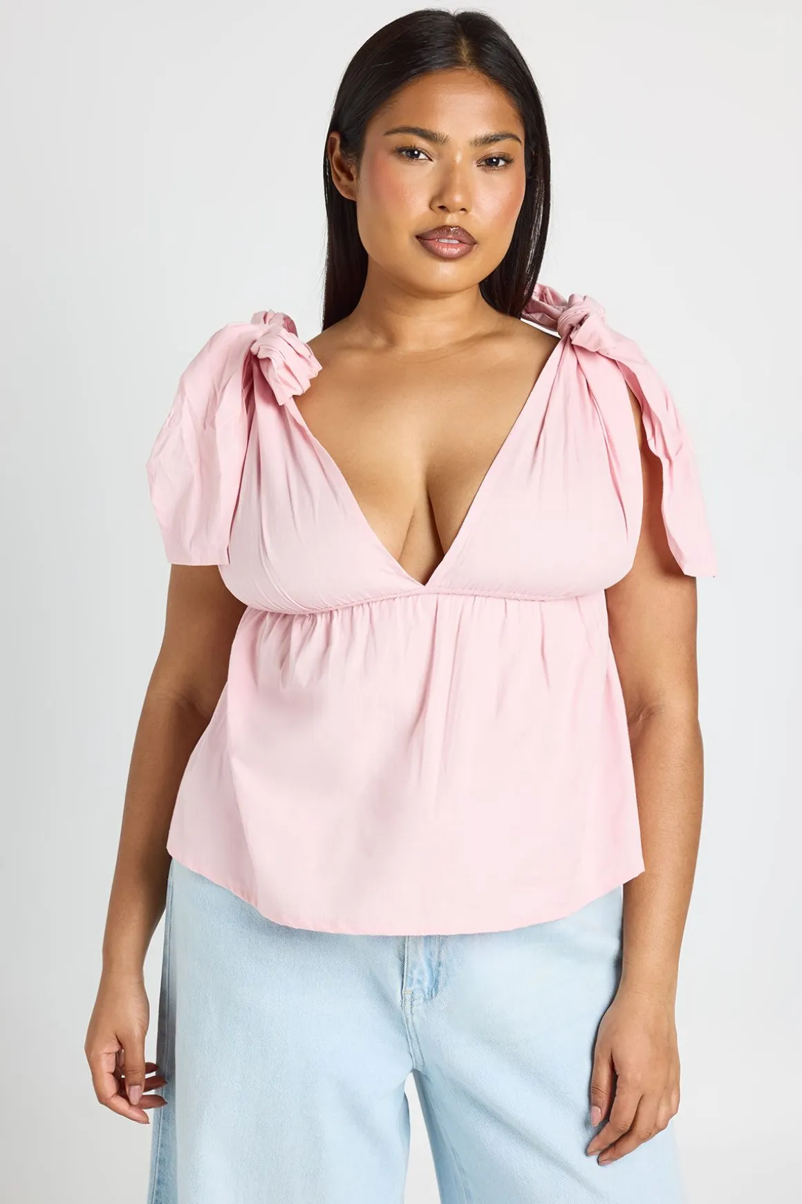 Haut Smocké Grande Taille À Épaules Nouées