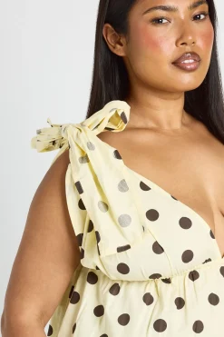Haut Smocké Grande Taille À Pois Avec Épaules Nouées