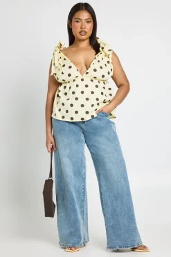 Haut Smocké Grande Taille À Pois Avec Épaules Nouées