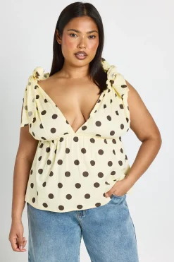 Haut Smocké Grande Taille À Pois Avec Épaules Nouées