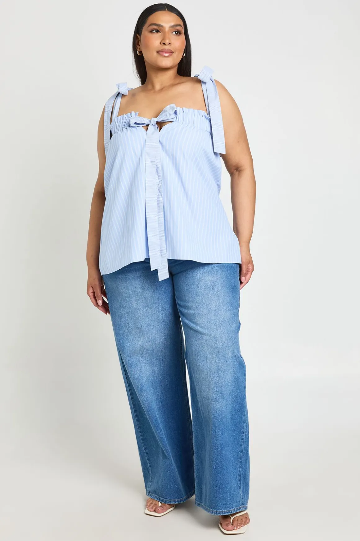 Haut Smock Grande Taille À Rayures Avec Épaules À Nouer