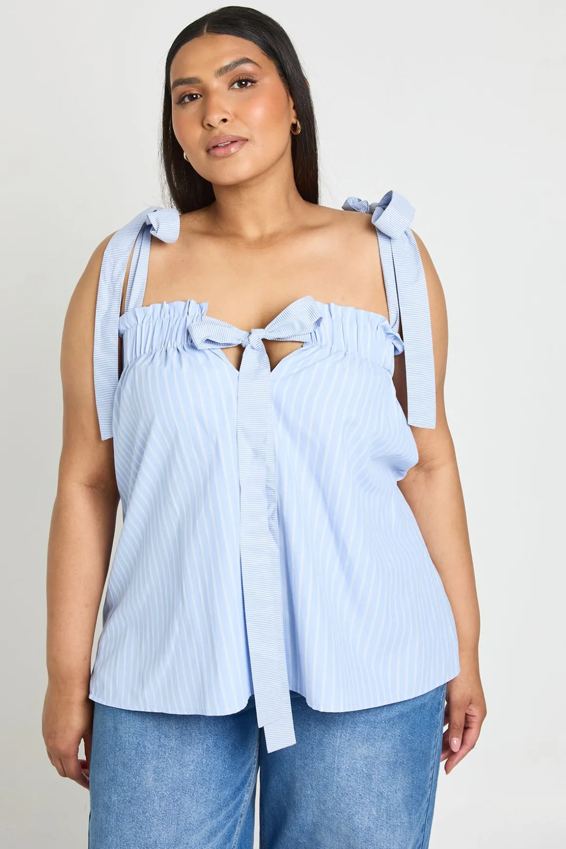 Haut Smock Grande Taille À Rayures Avec Épaules À Nouer