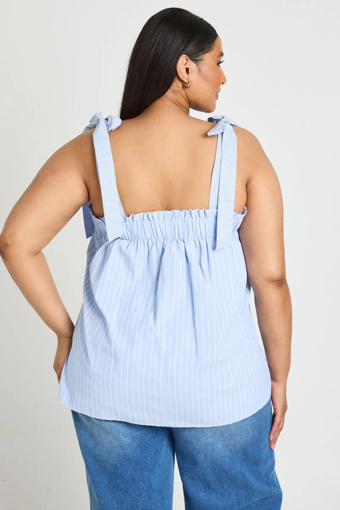 Haut Smock Grande Taille À Rayures Avec Épaules À Nouer