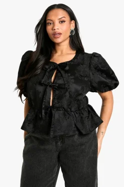Haut smock jacquard grande taille à nouer à l'avant
