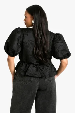 Haut smock jacquard grande taille à nouer à l'avant