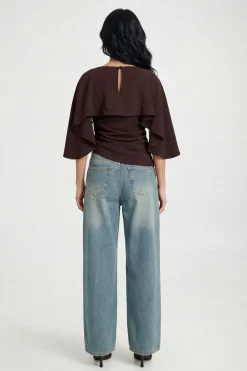 boohoo Haut À Superposition Cape<Femme Looks Chocolat|Tops