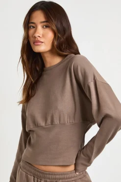 boohoo Haut à Taille Cintrée en Maille Interlock<Femme Tops D’Automne|Sweats À Capuche Et Sweatshirts