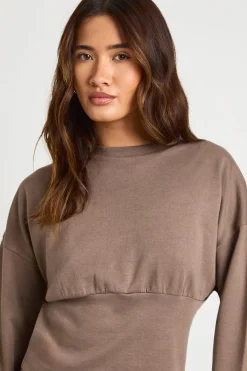 boohoo Haut à Taille Cintrée en Maille Interlock<Femme Tops D’Automne|Sweats À Capuche Et Sweatshirts