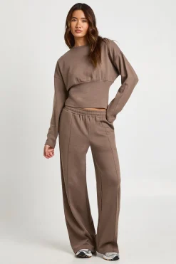 boohoo Haut à Taille Cintrée en Maille Interlock<Femme Tops D’Automne|Sweats À Capuche Et Sweatshirts