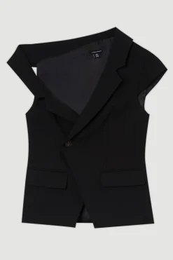 KarenMillen Haut tailleur stretch compact à col asymétrique et ceinture<Femme Tailleurs|Blazers
