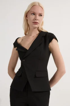 KarenMillen Haut tailleur stretch compact à col asymétrique et ceinture<Femme Tailleurs|Blazers