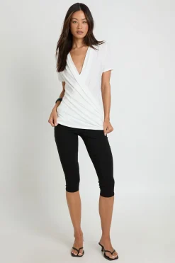 boohoo Haut Tall À Manches Courtes Avec Double Col Bénitier Slinky Et Détails Froncés<Femme Tops