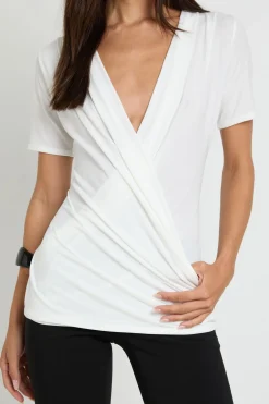 boohoo Haut Tall À Manches Courtes Avec Double Col Bénitier Slinky Et Détails Froncés<Femme Tops