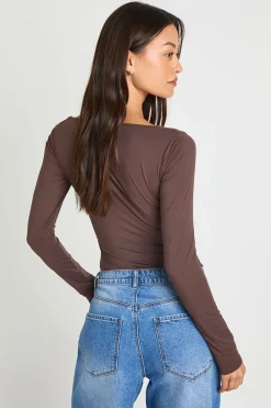 boohoo Haut Tall À Manches Longues Et Encolure Carrée Effet Seconde Peau<Femme Tops