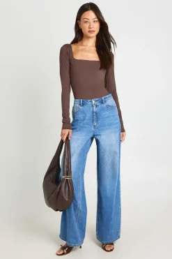 boohoo Haut Tall À Manches Longues Et Encolure Carrée Effet Seconde Peau<Femme Tops