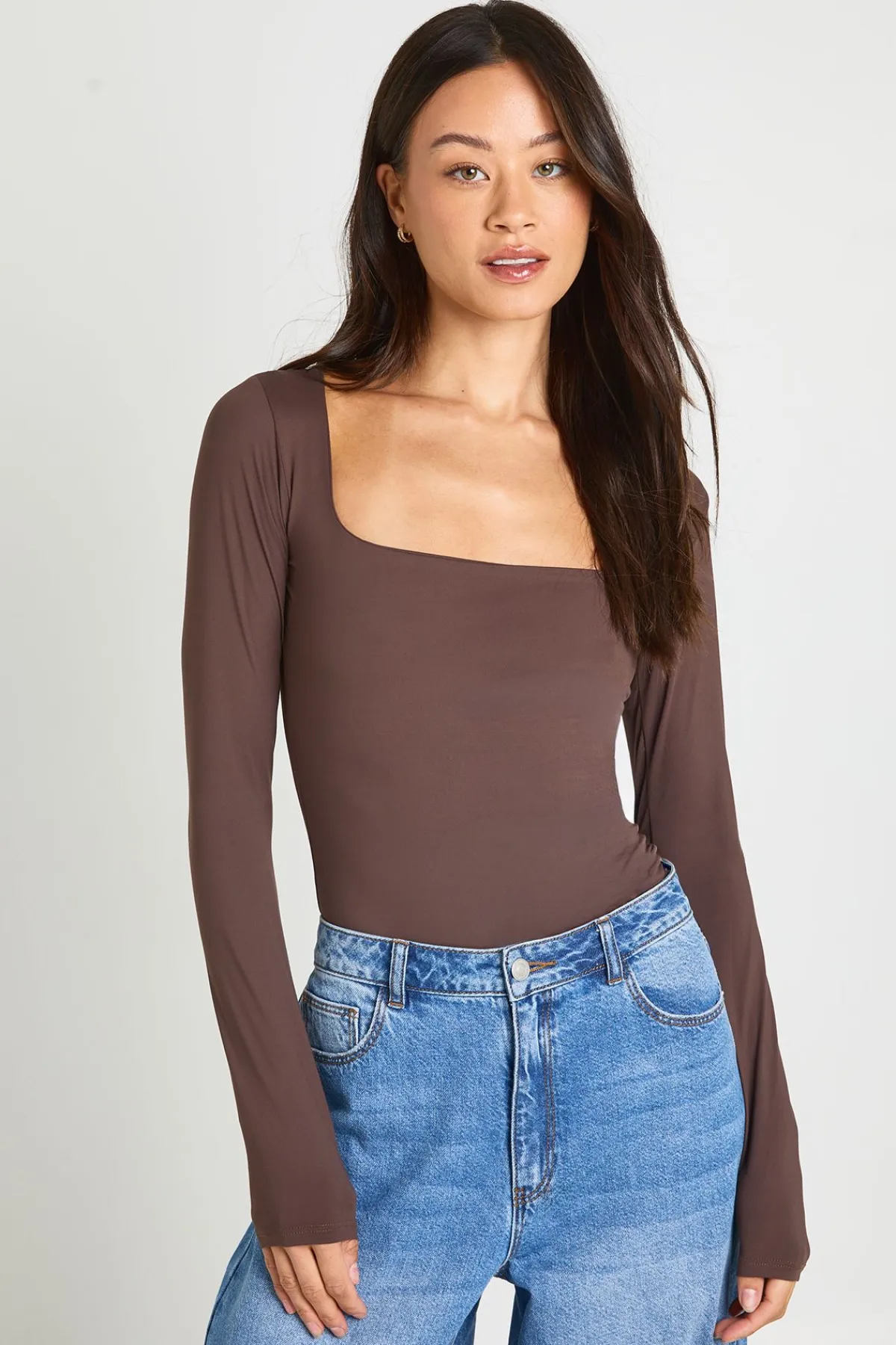 boohoo Haut Tall À Manches Longues Et Encolure Carrée Effet Seconde Peau<Femme Tops
