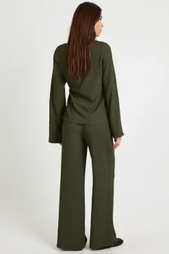 boohoo Haut texturé à manches longues à enroulement frontal et pantalon assorti<Femme Ensembles