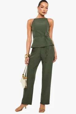boohoo Haut tissé à bretelles, col haut, noué à la taille<Femme Tops