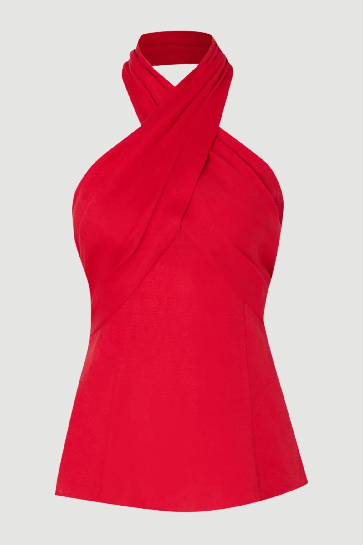 Haut Tissé Col Licou En Viscose Lin