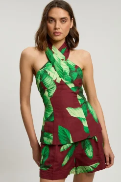 KarenMillen Haut Tissé Dos Nu En Viscose Lin Imprimé Palmiers<Femme Ensembles|Tops