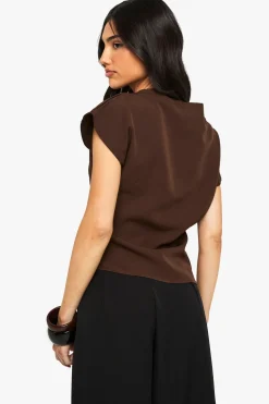 boohoo Haut tissé à drapé latéral fendu<Femme Looks Chocolat|Tops