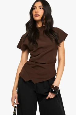 boohoo Haut tissé à drapé latéral fendu<Femme Looks Chocolat|Tops