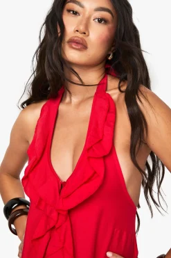 boohoo Haut tissé froissé à volants et boutons<Femme Tops