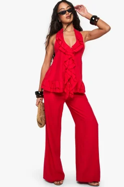 boohoo Haut tissé froissé à volants et boutons<Femme Tops