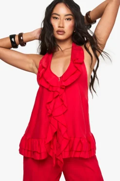 boohoo Haut tissé froissé à volants et boutons<Femme Tops