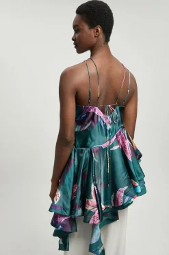 Haut Tissé À Imprimé Floral Métallisé