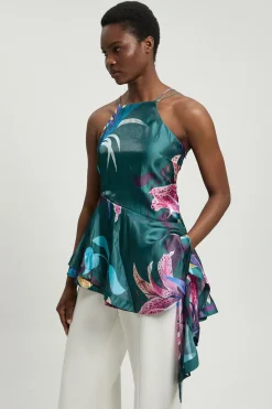 Haut Tissé À Imprimé Floral Métallisé
