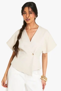 Haut tissé à manches cap avec boutons