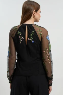 KarenMillen Haut Tissé à Manches Longues en Maille Brodée de Motifs Floraux<Femme Tops