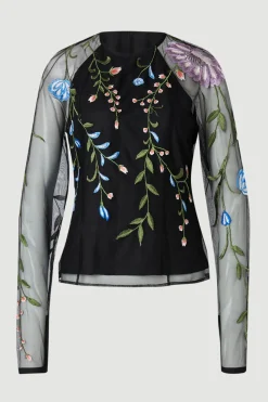 KarenMillen Haut Tissé à Manches Longues en Maille Brodée de Motifs Floraux<Femme Tops