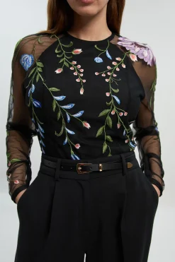KarenMillen Haut Tissé à Manches Longues en Maille Brodée de Motifs Floraux<Femme Tops
