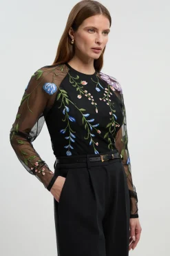 KarenMillen Haut Tissé à Manches Longues en Maille Brodée de Motifs Floraux<Femme Tops