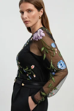 KarenMillen Haut Tissé à Manches Longues en Maille Brodée de Motifs Floraux<Femme Tops