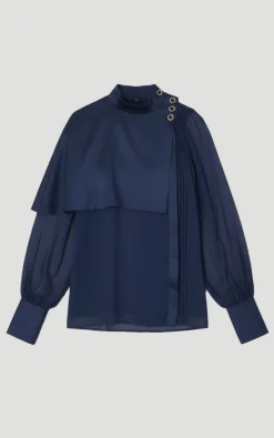 Haut Tissé Militaire avec Détail Cape Transparente