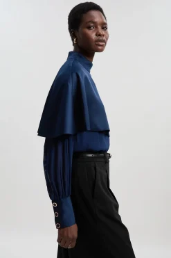Haut Tissé Militaire avec Détail Cape Transparente