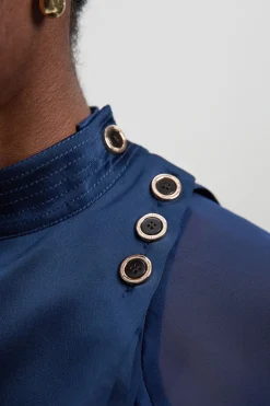 Haut Tissé Militaire avec Détail Cape Transparente