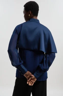 Haut Tissé Militaire avec Détail Cape Transparente