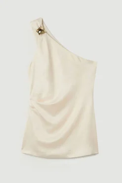 Haut Tissé Petite En Satin Martelé À Une Épaule
