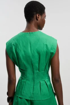 Haut tissé pintuck en viscose-lin