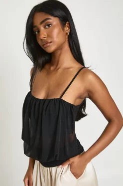 boohoo Haut Transparent À Bretelles Avec Ourlet Profond<Femme Tops