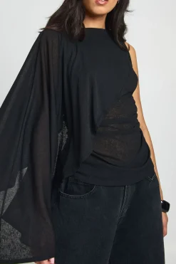 boohoo Haut Transparent à Détail Cape en Maille Côtelée Texturée<Femme Tops