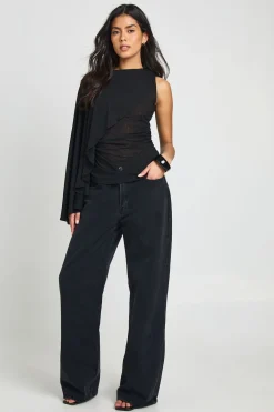 boohoo Haut Transparent à Détail Cape en Maille Côtelée Texturée<Femme Tops