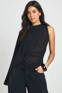 boohoo Haut Transparent à Détail Cape en Maille Côtelée Texturée<Femme Tops