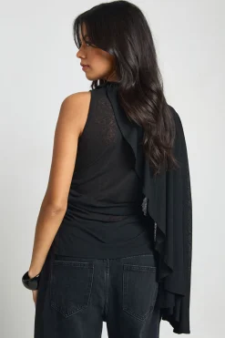 boohoo Haut Transparent à Détail Cape en Maille Côtelée Texturée<Femme Tops
