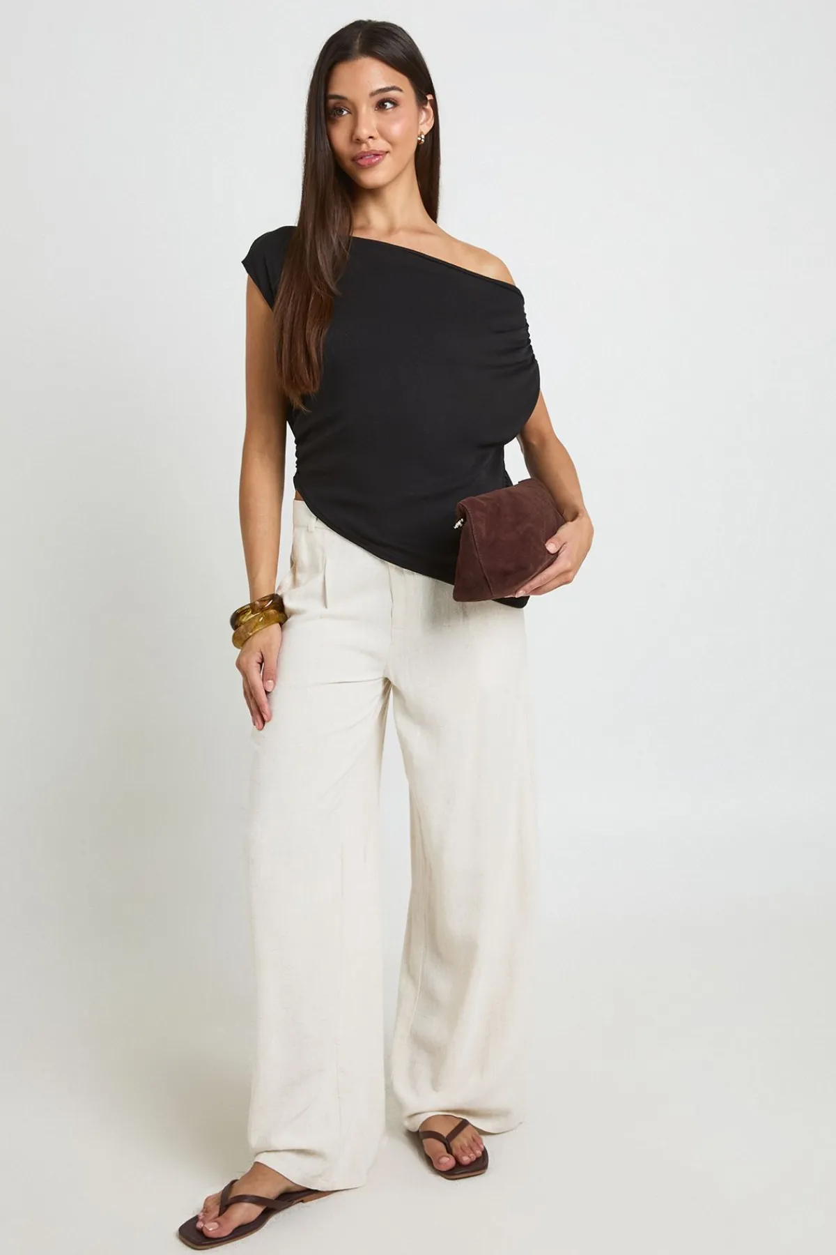 boohoo Haut Transparent Texturé Froncé À Ourlet Asymétrique Et Épaules Dénudées<Femme Tops